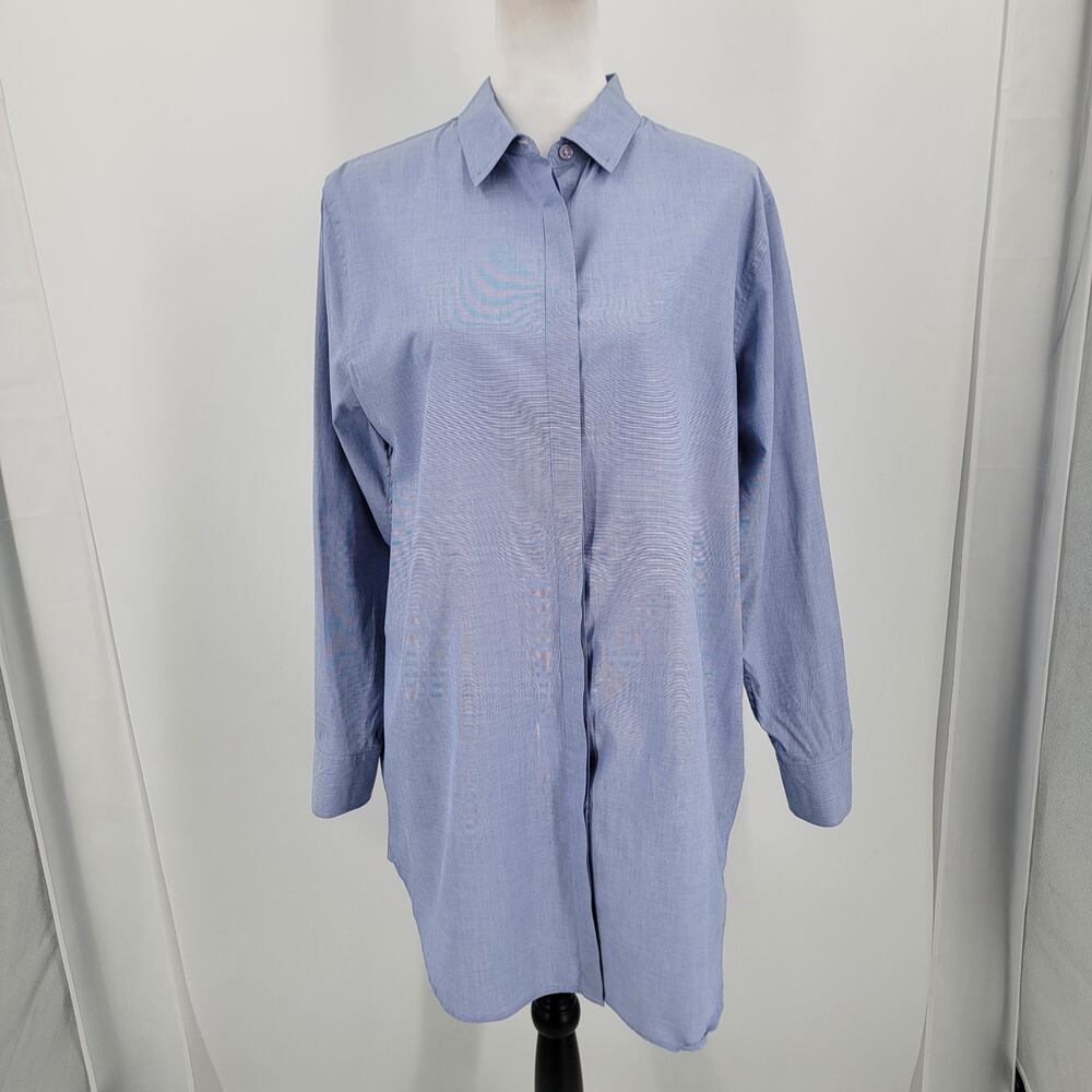 Boden Shirt Womens 12R Blue Button Up Hidden Button Placket Cotton Tunic Dress